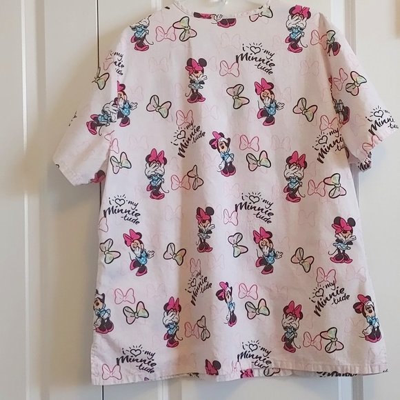 Disney Minnie Mouse Nurse's Uniform Shirt Sz L to XL with Pockets Short Sleeve - Picture 2 of 7